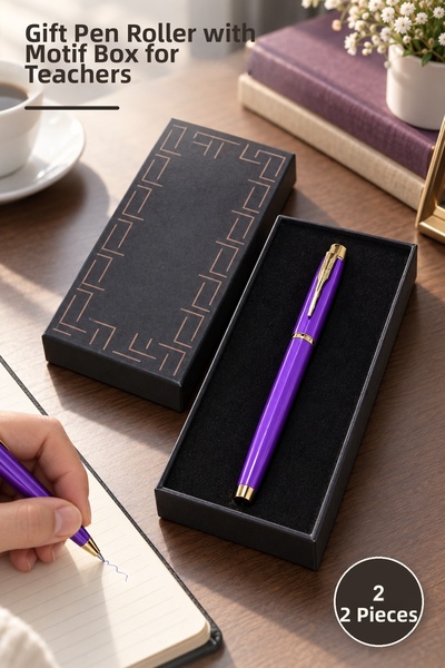 Yenilig 2 Purple Metal Roller Pens – Boxed with Motifs, Gift for Teachers, Me...