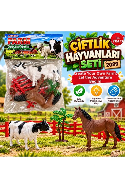 TRUST STORE Toy Farm Animals Set Cow Horse Fence and Tree Figures