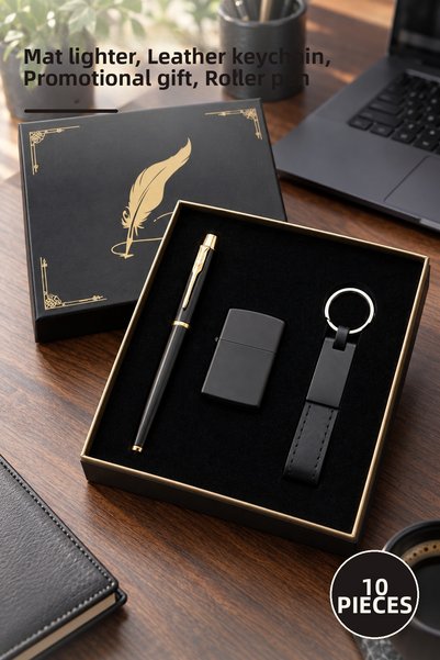 Yenilig 10 Pieces Black Boxed Keychain Lighter and Metal Roller Pen Set – Mat...