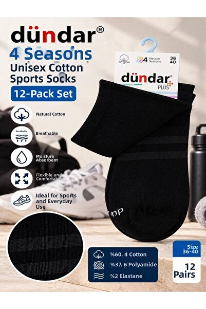 Dündar 4 Seasons 12-Pack Unisex Cotton Sports Socks