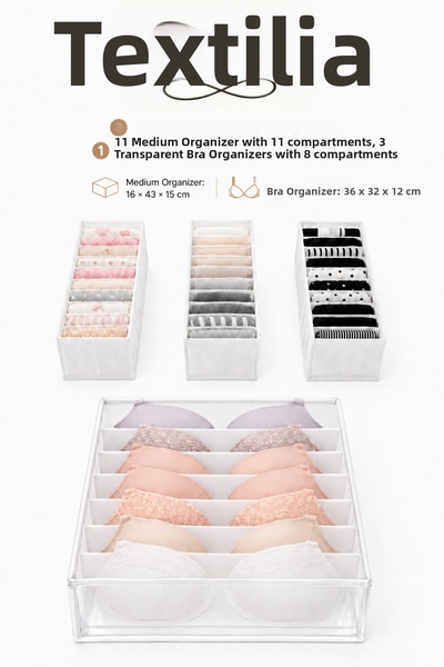 Textia Home Set de 4 organizatoare pentru sertare - Organizator pentru șosete...