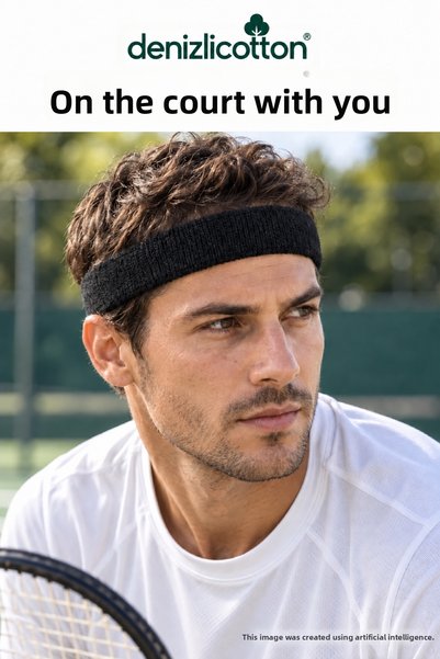 denizlicotton Bandă pentru cap pentru sportivi, neagră, pentru fitness, tenis, alergare, 1 bucată