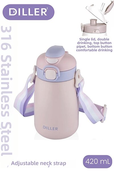 Vagonlife Diller 420 ml Single Lid With/Without Straw Dual Use Steel Thermos ...
