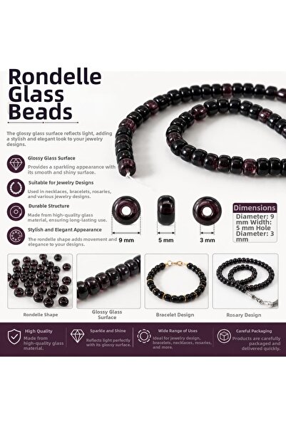 Prestij Boncuk Σειρά από γυάλινες χάντρες Rondella - Βυσσινί / Σκούρο Μωβ (5x...