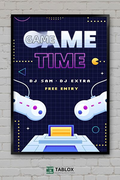 tablomaxtbx Game Time Gamer Neon Αφίσα Τοίχου με Κορνίζα Διακοσμητικός Πίνακα...