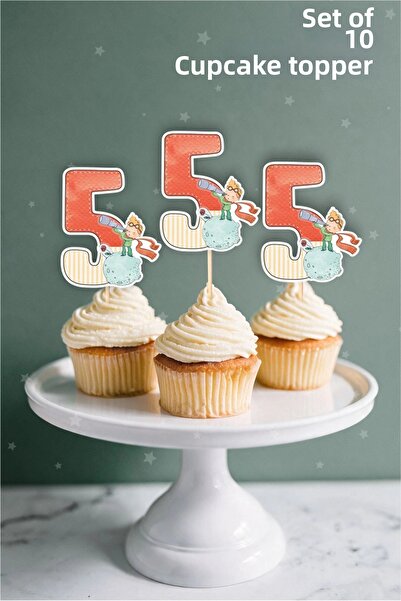 neşeli günlerim Little Prince Themed 5-Year-Old Cupcake Decoration'10Pcs'