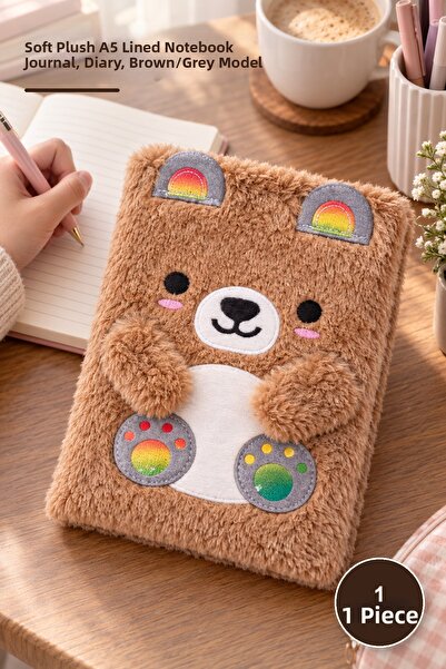 Yenilig 1 Piece Plush Teddy Bear Notebook – A5 Lined Notebook Journal with So...