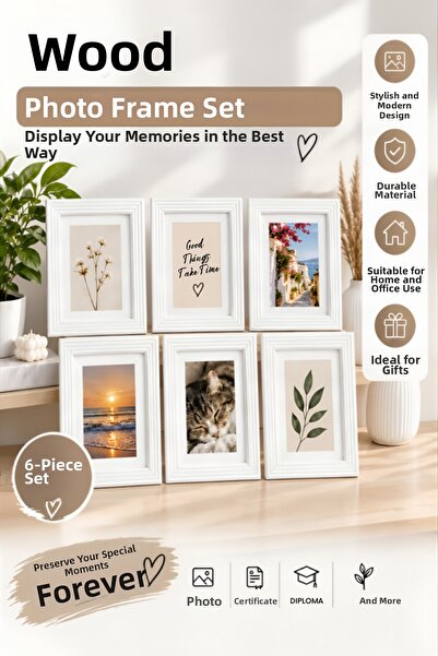 BRE HOME Σετ 6 Ξύλινων Κορνιζών 10x15 εκ. Διακοσμητικό Κορνίζα Επιτραπέζιας Ε...