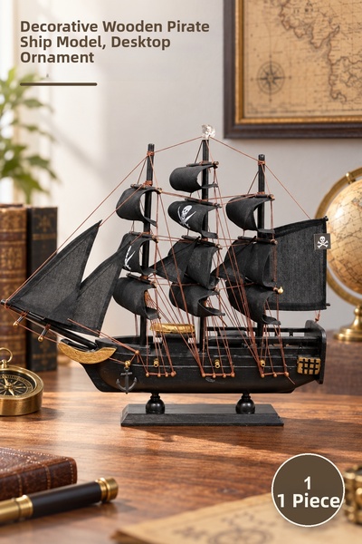 Yenilig 1 Piece Wooden Pirate Ship – Decorative Wooden Toy and Desktop Orname...