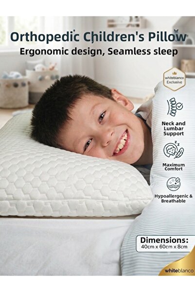 WHITEBLANCO Orthopedic Children's Pillow (Ages 6 and Above) |   40X60X8 cm Pe...