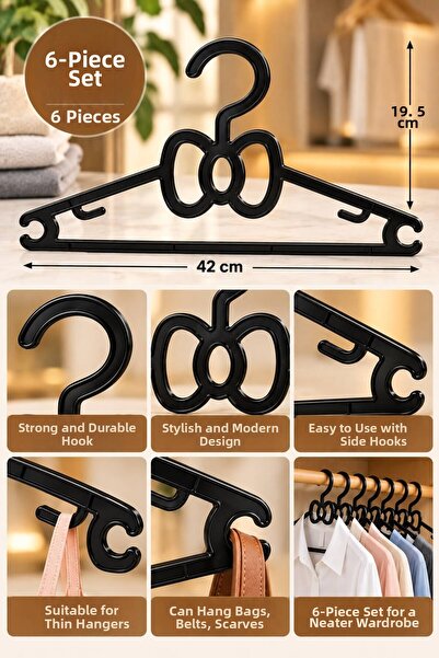 Kitchen Line Σετ 6 τεμαχίων Λεπτές Κρεμάστρες Ρούχων με Σχέδιο Φιόγκου – Πλασ...