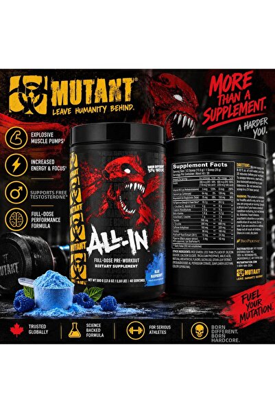 MUTANT مكمل غذائي قبل التمرين شامل بجرعة كاملة 500 جرام - بنكهة التوت الأزرق