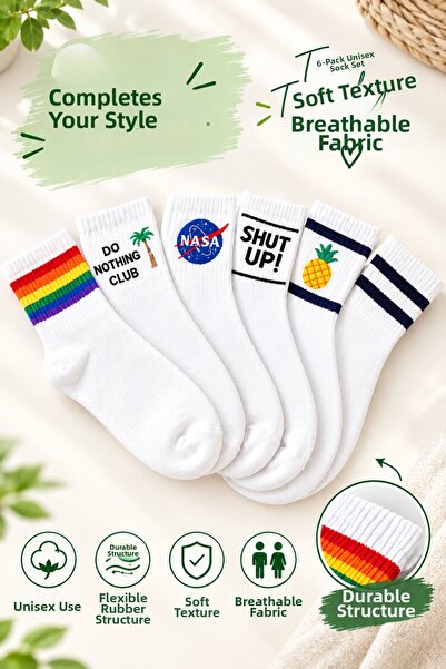 Esinti 6 Pairs of Cotton Patterned Unisex College & Sneaker Matching Socks fo...