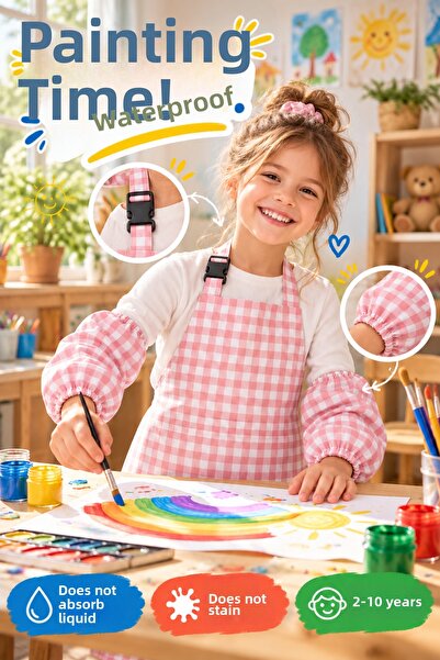 Soft Kare Children's Painting and Eating Apron, Set of 2 with Sleeves | Plaid...