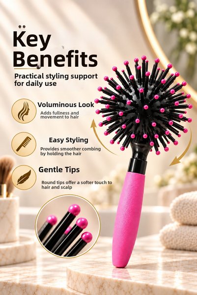 Noveno 360 °   3D Hair Styling Comb Volumizing Round Head Hair Brush Ergonomic Comb