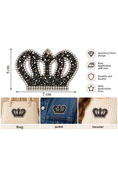 Generic Brand Crown Figured Black Crystal Stone Iron-On Applique Arma 7X5 cm - 1 Piece