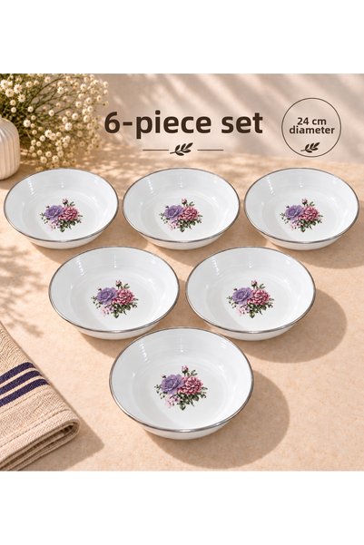 Zarif İnci Enamel Custard Plate Patterned 24 cm Dinner Breakfast Plate Salad ...