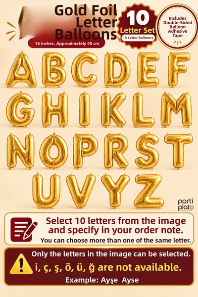 He2 Balloons Gold Foil Letter Balloon Set with 10 Letters, 16 Inch 40 cm Tape...