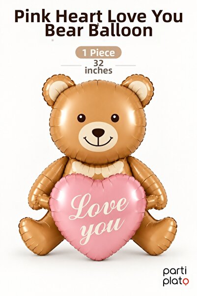 era balon Pink Heart Love You Teddy Bear Foil Balloon 32 Inch 1 Piece Birthda...