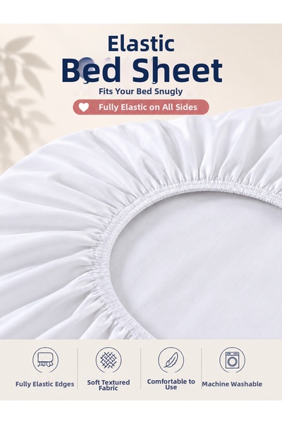 NURLATEX HOME COLLECTİON طقم شرشف مطاطي أبيض سادة مقاس كبير - 180 × 200 - مزد...