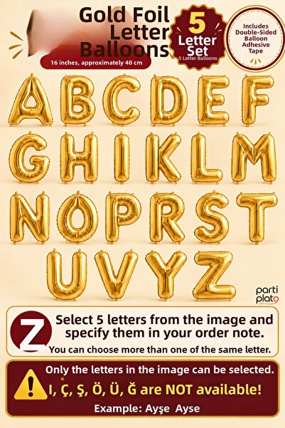 He2 Balloons Gold Foil Letter Balloon Set with 5 Letters, 16 Inches, 40 Cm, T...