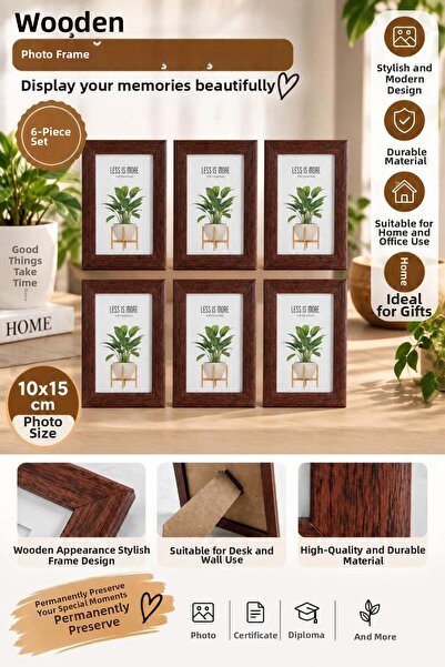 BRE HOME Σετ 6 Ξύλινων Κορνιζών 10x15 εκ. Διακοσμητικό Κορνίζα Επιτραπέζιας Ε...