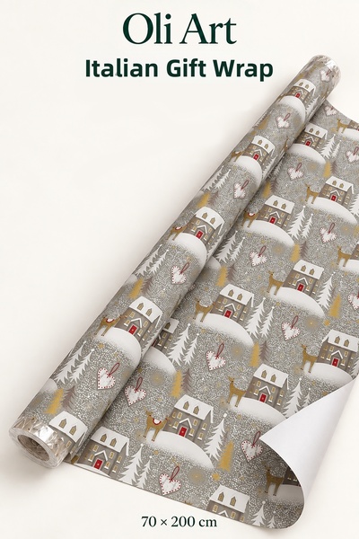 OLİ Art Italian Premium Gift Wrapping Paper - Snowy Village Fairy Tale Christ...
