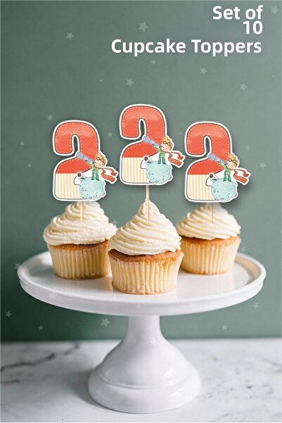 neşeli günlerim Little Prince Themed 2-Year-Old Cupcake Decoration'10Pcs'