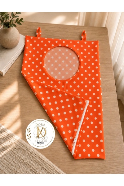 DORA ATELIER TEKSTİL Behind the Door~Wall Dirty Basket Toy Organizer (Orange Polka Dot)《Duck Fabric》