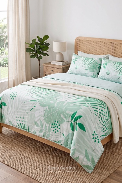 Sleep Garden غطاء سرير مبطن بنمط أوراق الشجر الخضراء من بالفينا، مقاس فردي