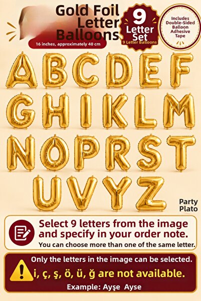 He2 Balloons Gold Foil Letter Balloon Set with 9 Letters, 16 Inch 40 cm Tape ...