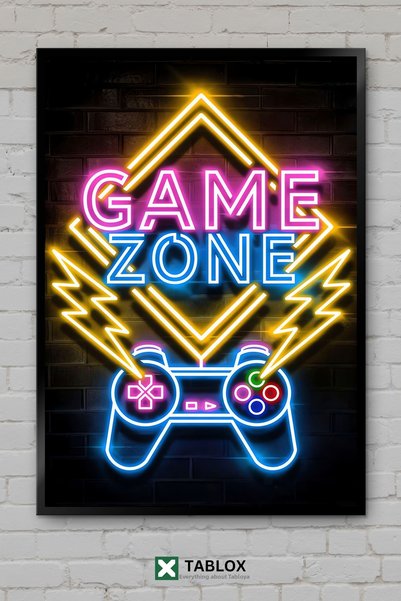 tablomaxtbx Game Zone Neon Sign Game Zone Sign Art Framed Decorative Mdf Pain...