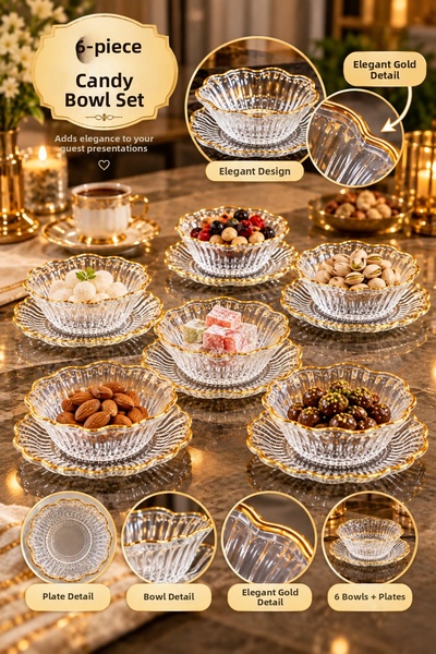 CHANCE GİFT 12 Piece Lotus Flower Model Plate with Dishes, Glass Serving Bowl...