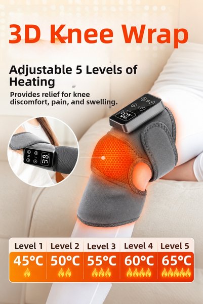 Abbruch Wireless Knee Massager 2 Pieces of Heated Vibrating Adjustable Knee Support Massager with Lcd Display