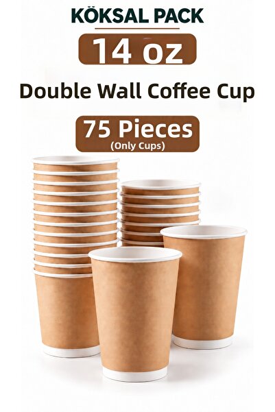 Köksal Pack 75 Pcs 14 oz Double Wall Kraft Coffee Cups Without Lids Double Wa...