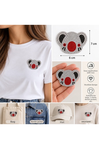 Generic Brand Iron-On Applique with Koala Figure and Stones for Bag and Clothing Decoration 6X7 cm - 1 Piece