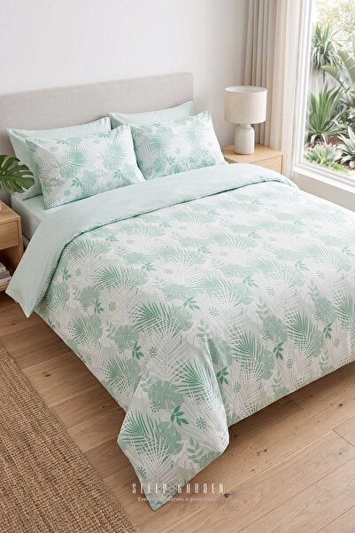 Sleep Garden Palvena Green Leaf Patterned Cotton Duvet Cover Set Double