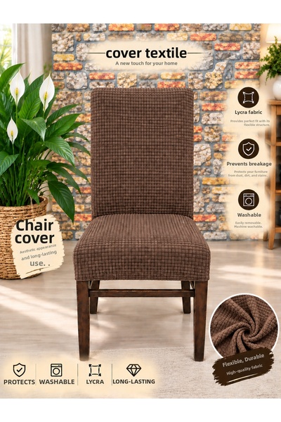 COVER TEKSTİL 6 Pcs Chair Cover Plain Classic Model Chair Cover Bench Pouf Ch...