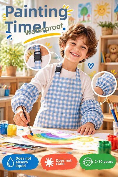 Soft Kare Children's Painting and Eating Apron, Set of 2 with Sleeves | Plaid...