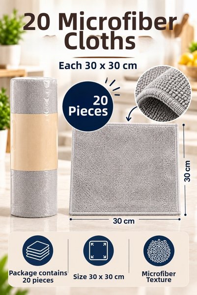 FLY LIFE Roll Microfiber Cleaning Cloth 30X30 cm Multi-Purpose Kitchen Bathroom Glass Furniture Cloth 20Pcs