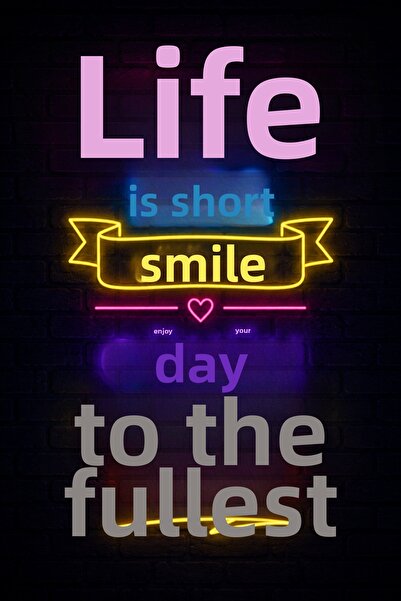 Lucena Neon Lettering Metal Painting Life Is Short Smile Decorative Wall Deco...