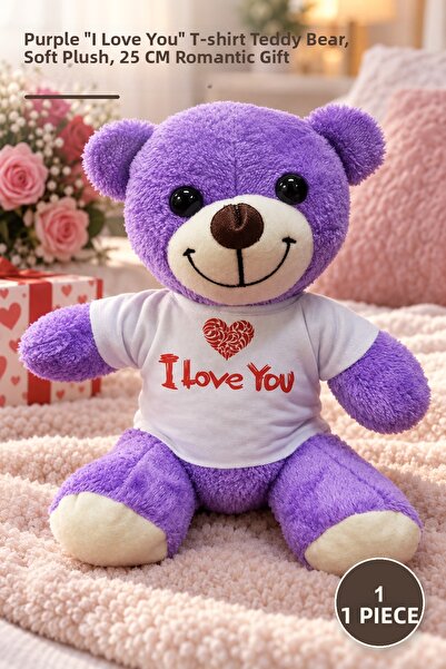 Yenilig 1 Piece Plush Teddy Bear - Purple I Love You T-Shirt Teddy Bear, Soft...