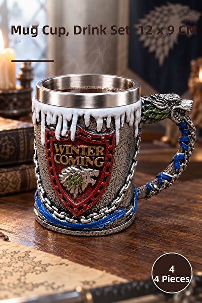 Yenilig 4 Pieces of Game of Thrones Designed 3D Stainless Steel Mugs – Mug Cu...