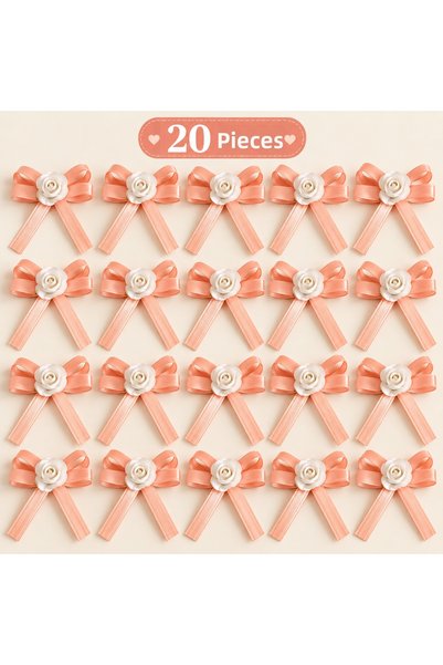 Morpheus Home 20 Pieces Light Cream Color Floral 6 mm Salmon Color Ribbon Inv...