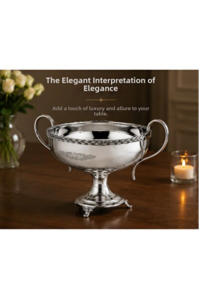 MD MİMOZA DEKOR Lamedore Black Pearl Silver Rope Patterned Bowl with Handle (...