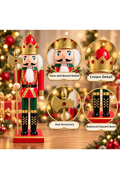 Coverzone 30 cm Spărgător de nuci Soldat din lemn Decor de Crăciun, Figurină soldat de plumb, Vitrină de birou și ornament pentru casă, MZ-TH1