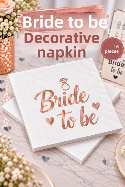 Huzur Party Store Bride to Be Napkin Rose Gold Gilded 16-Piece Copper Foil Ba...