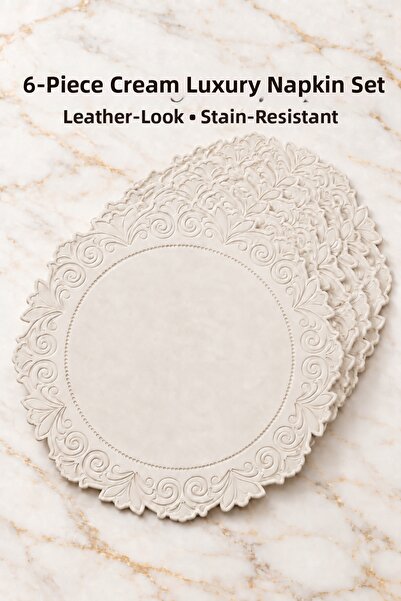 ACELEYOLLA Luxury 6-Piece Leather-Look Embossed Cream Supla Set – 37 cm