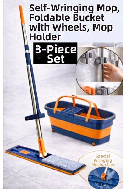 çt çeçem ticaret Self-Squeeze Folding Bucket Mop Set Self-Cleaning Mop+ Mop H...