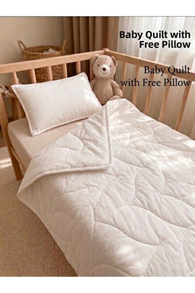 ÇAĞTEXX Micro White Baby Quilt Set (Baby Quilt + Baby Pillow)
